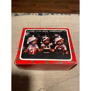 Three Candy Cane Bear Ornaments Christmas